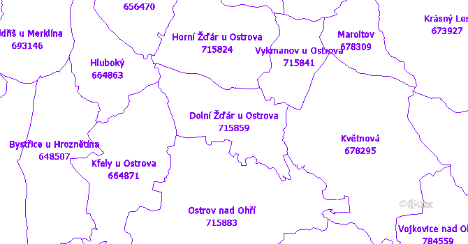 Katastrální mapa Dolní Žďár u Ostrova - přehledová mapa katastrálního území