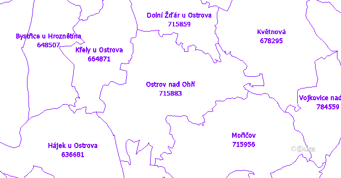 Katastrální mapa Ostrov nad Ohří - přehledová mapa katastrálního území