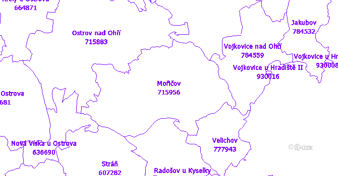 Katastrální mapa Mořičov - přehledová mapa katastrálního území