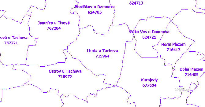 Katastrální mapa Lhota u Tachova - přehledová mapa katastrálního území