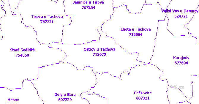 Katastrální mapa Ostrov u Tachova - přehledová mapa katastrálního území