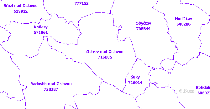 Katastrální mapa Ostrov nad Oslavou - přehledová mapa katastrálního území