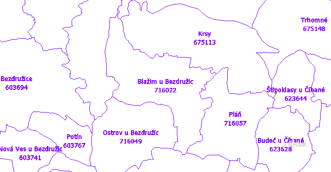 Katastrální mapa Blažim u Bezdružic - přehledová mapa katastrálního území