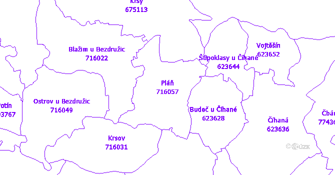 Katastrální mapa Pláň - přehledová mapa katastrálního území