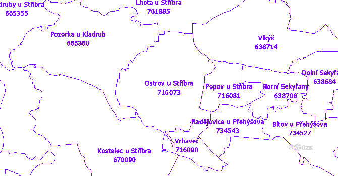 Katastrální mapa Ostrov u Stříbra - přehledová mapa katastrálního území