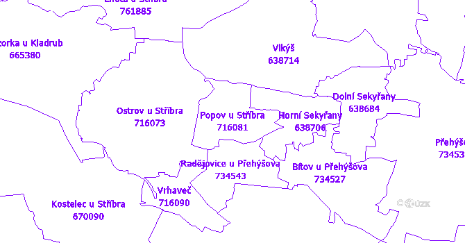 Katastrální mapa Popov u Stříbra - přehledová mapa katastrálního území