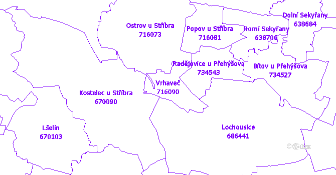 Katastrální mapa Vrhaveč - přehledová mapa katastrálního území
