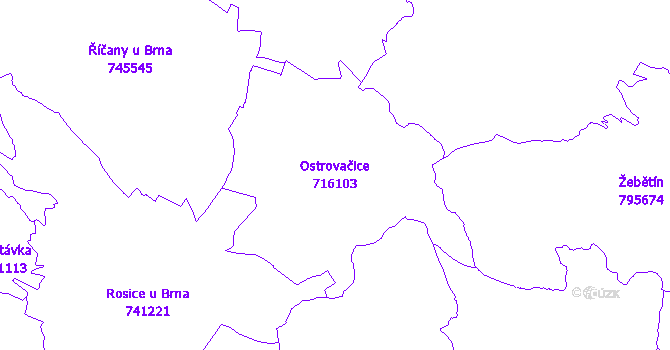 Katastrální mapa Ostrovačice - přehledová mapa katastrálního území