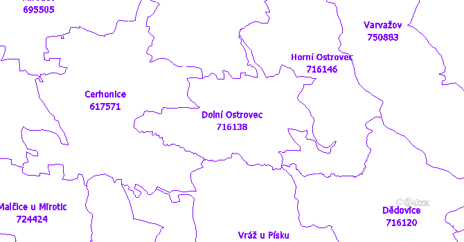 Katastrální mapa Dolní Ostrovec - přehledová mapa katastrálního území