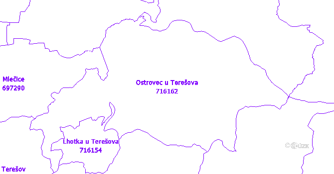 Katastrální mapa Ostrovec u Terešova - přehledová mapa katastrálního území