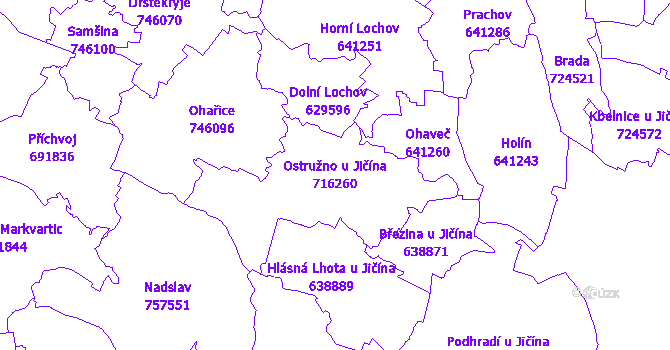 Katastrální mapa Ostružno u Jičína - přehledová mapa katastrálního území
