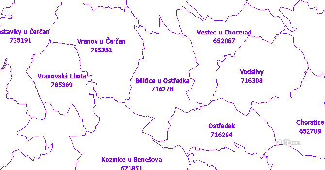 Katastrální mapa Bělčice u Ostředka - přehledová mapa katastrálního území