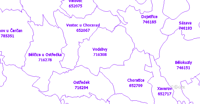 Katastrální mapa Vodslivy - přehledová mapa katastrálního území
