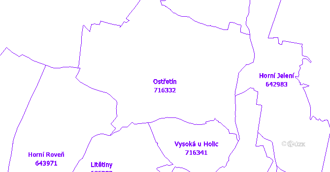 Katastrální mapa Ostřetín - přehledová mapa katastrálního území
