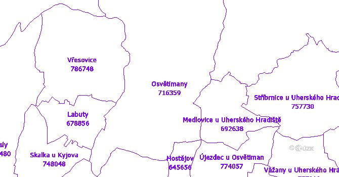 Katastrální mapa Osvětimany - přehledová mapa katastrálního území