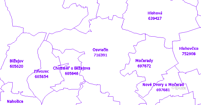 Katastrální mapa Osvračín - přehledová mapa katastrálního území