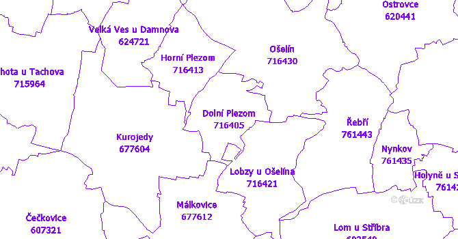 Katastrální mapa Dolní Plezom - přehledová mapa katastrálního území