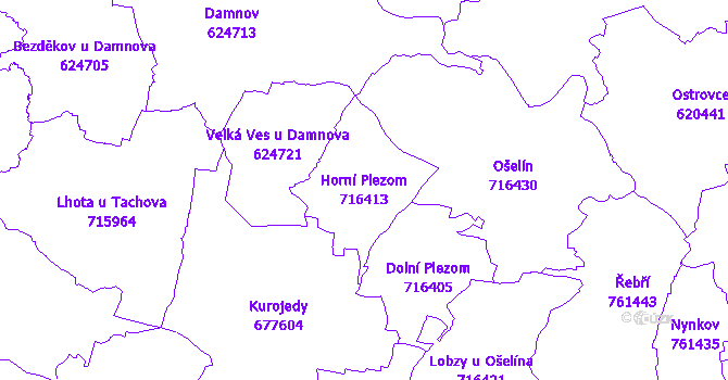 Katastrální mapa Horní Plezom - přehledová mapa katastrálního území
