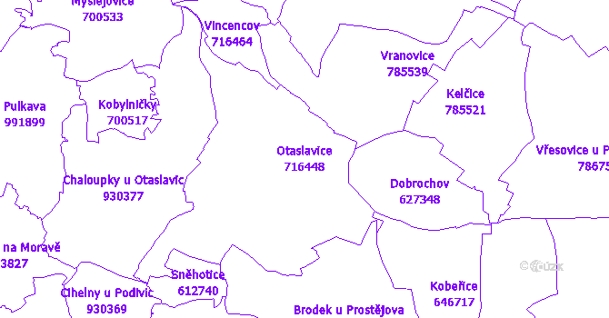 Katastrální mapa Otaslavice - přehledová mapa katastrálního území