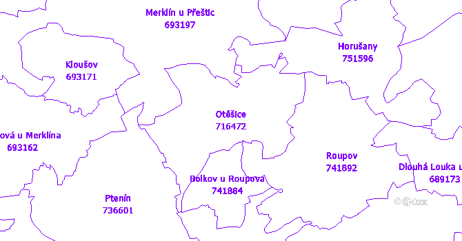 Katastrální mapa Otěšice - přehledová mapa katastrálního území