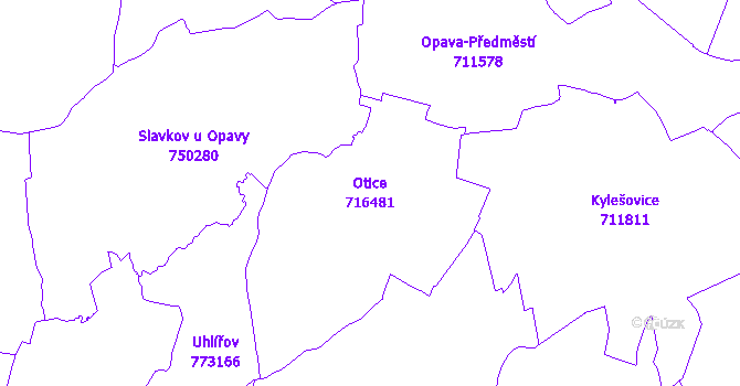 Katastrální mapa Otice - přehledová mapa katastrálního území