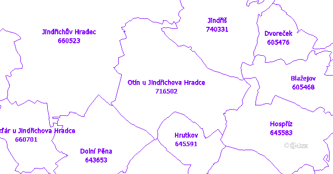 Katastrální mapa Otín u Jindřichova Hradce - přehledová mapa katastrálního území