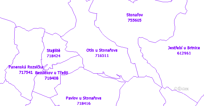 Katastrální mapa Otín u Stonařova - přehledová mapa katastrálního území