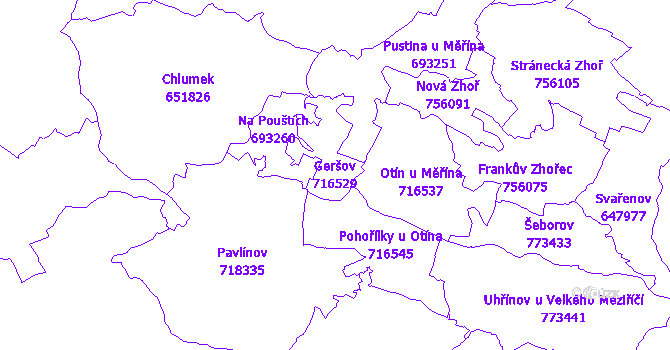 Katastrální mapa Geršov - přehledová mapa katastrálního území