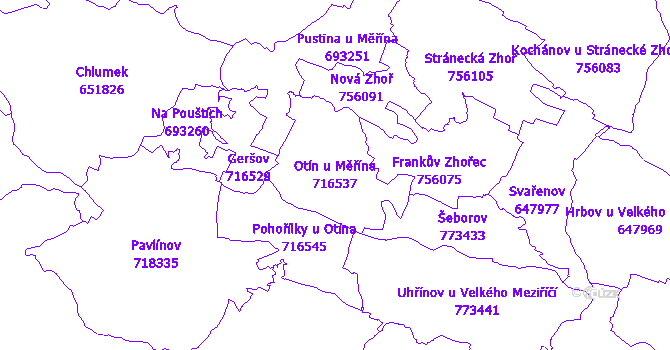 Katastrální mapa Otín u Měřína - přehledová mapa katastrálního území