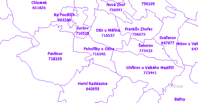 Katastrální mapa Pohořílky u Otína - přehledová mapa katastrálního území