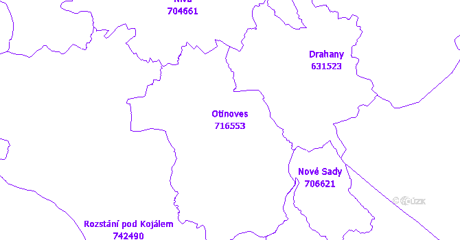 Katastrální mapa Otinoves - přehledová mapa katastrálního území