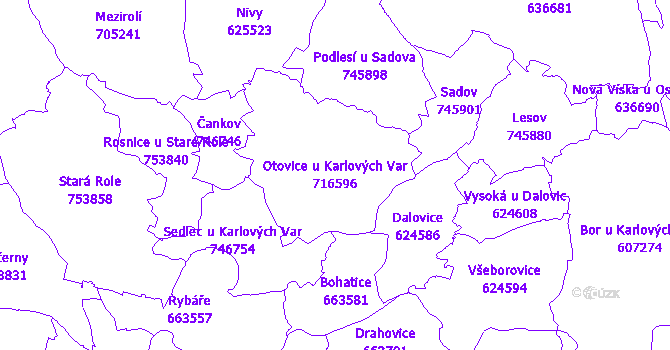 Katastrální mapa Otovice u Karlových Var - přehledová mapa katastrálního území