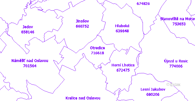 Katastrální mapa Otradice - přehledová mapa katastrálního území