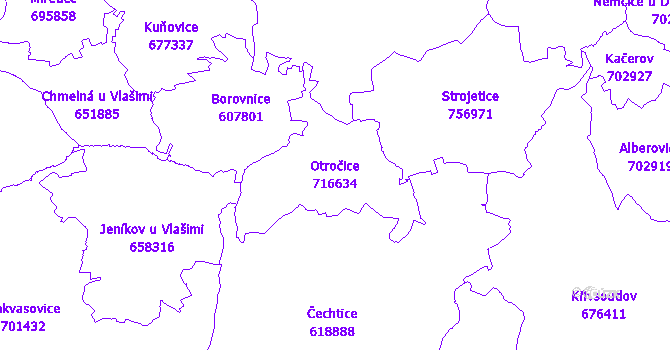 Katastrální mapa Otročice - přehledová mapa katastrálního území