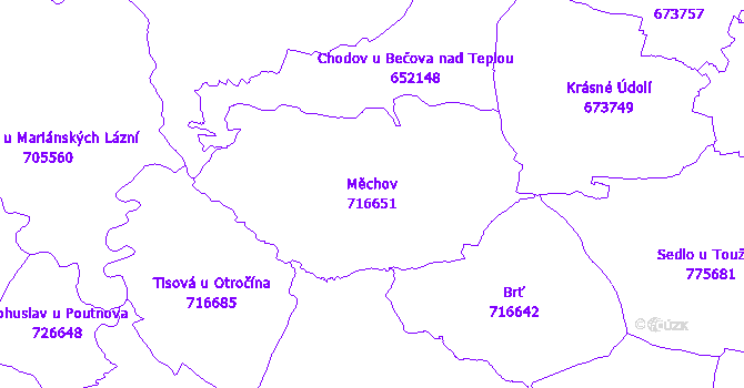 Katastrální mapa Měchov - přehledová mapa katastrálního území