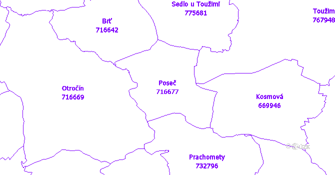 Katastrální mapa Poseč - přehledová mapa katastrálního území