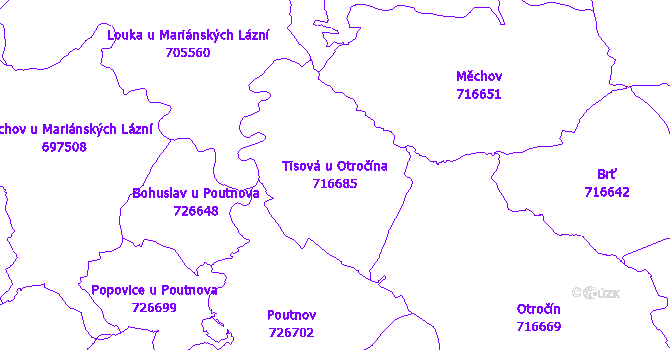 Katastrální mapa Tisová u Otročína - přehledová mapa katastrálního území