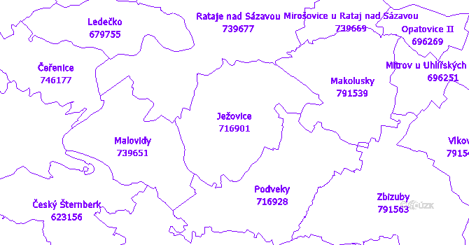 Katastrální mapa Ježovice - přehledová mapa katastrálního území