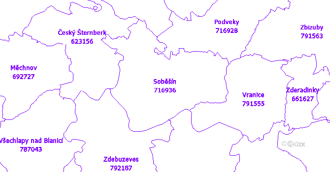 Katastrální mapa Soběšín - přehledová mapa katastrálního území
