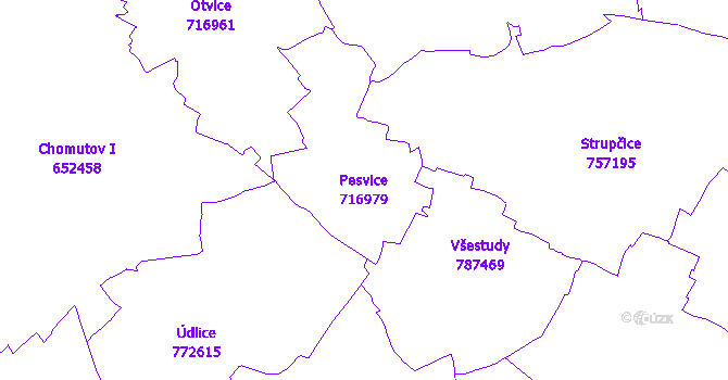 Katastrální mapa Pesvice - přehledová mapa katastrálního území