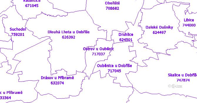 Katastrální mapa Ostrov u Ouběnic - přehledová mapa katastrálního území