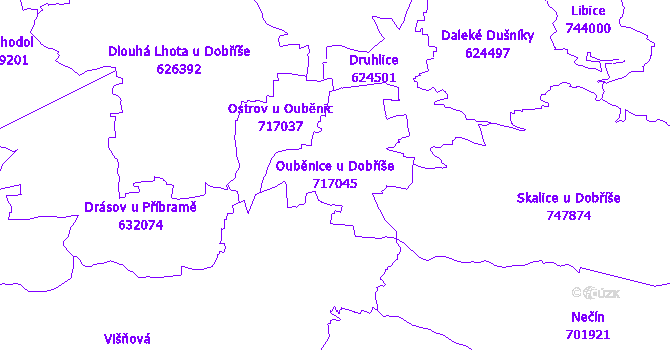 Katastrální mapa Ouběnice u Dobříše - přehledová mapa katastrálního území