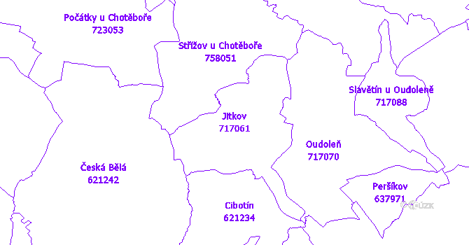 Katastrální mapa Jitkov - přehledová mapa katastrálního území