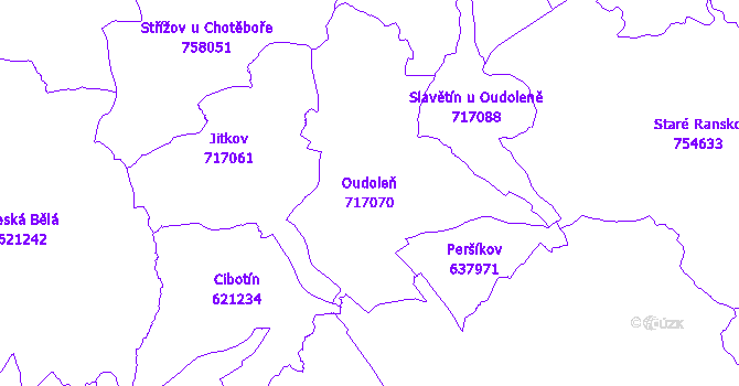 Katastrální mapa Oudoleň - přehledová mapa katastrálního území