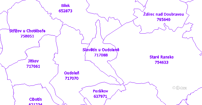 Katastrální mapa Slavětín u Oudoleně - přehledová mapa katastrálního území