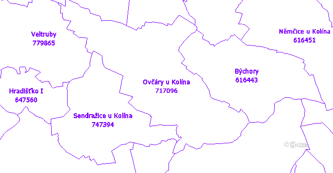 Katastrální mapa Ovčáry u Kolína - přehledová mapa katastrálního území