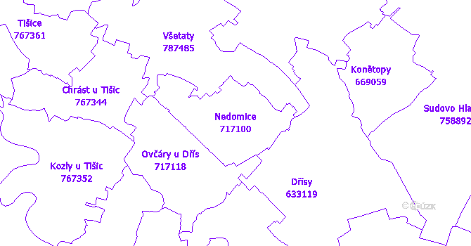 Katastrální mapa Nedomice - přehledová mapa katastrálního území