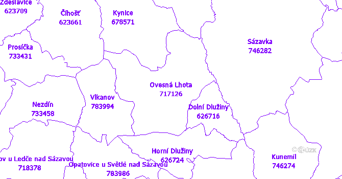 Katastrální mapa Ovesná Lhota - přehledová mapa katastrálního území
