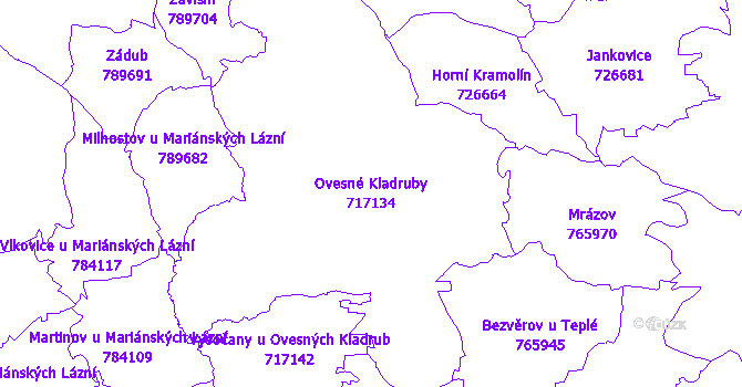 Katastrální mapa Ovesné Kladruby - přehledová mapa katastrálního území