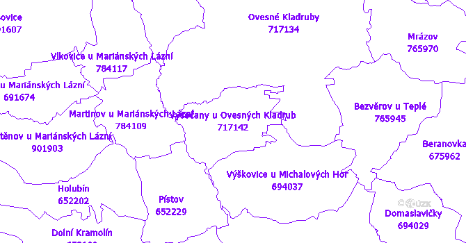 Katastrální mapa Vysočany u Ovesných Kladrub - přehledová mapa katastrálního území